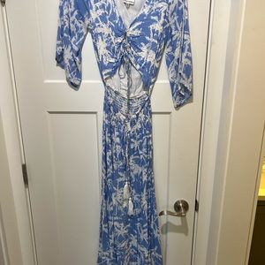 Light Blue and White Palm print maxi dress